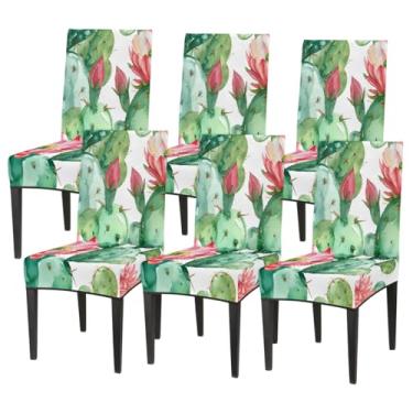 Imagem de hongjinglin Conjunto de 6 capas elásticas para cadeira de sala de jantar, capa protetora de assento de cacto, flor, retrô, lavável, para cozinha, casa, hotel, banquete, festa de casamento, cerimônia