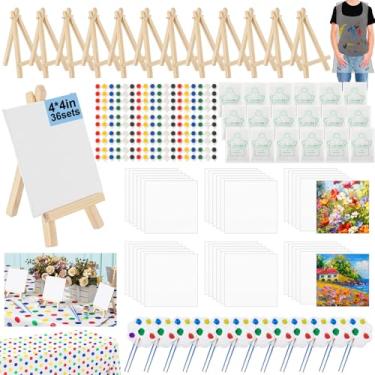 Imagem de Tenceur Conjunto de 256 peças de mini lona e cavalete para festa, kit de pintura em tela pequena, mini quadros de pintura DIY com toalha de mesa grande, cavaletes de tintas, aventais, pincéis para