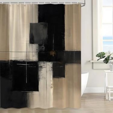 Imagem de CWHCWA Cortina de chuveiro abstrata preta marrom pintura a óleo arte moderna simples e contemporânea cortina de decoração de banho com ganchos, 187 x 177 cm
