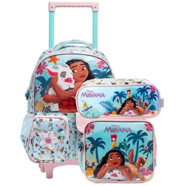 Imagem de Kit Escolar Moana 3 em 1: Mochila de Rodinhas, Lancheira e Estojo Xeryus