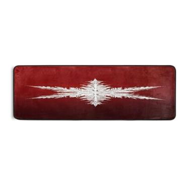 Imagem de Qilmy Tapete de corrida de Natal branco floco de neve com fundo vermelho 183 x 61 cm, antiderrapante, antifadiga, confortável, tapetes longos para cozinha, quarto, sala de estar, banheiro, corredores