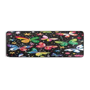 Imagem de Qilmy Tapete de borboleta colorido 183 x 61 cm, antiderrapante, antifadiga, confortável, tapetes longos, para quarto, sala de estar, banheiro, corredores, entrywa785