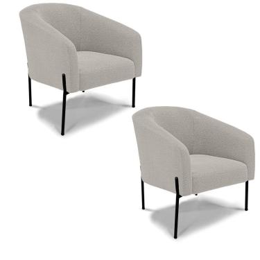 Imagem de Poltrona Decorativa Pé De Ferro Preto Kit 2 Stella Bouclê Cinza D03 - D'rossi