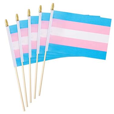 Imagem de Pacote com 25 bandeiras de orgulho arco-íris transgênero pequena mini bandeira de madeira com bastão de mão, bandeira de orgulho para bandeiras gays e meninas.