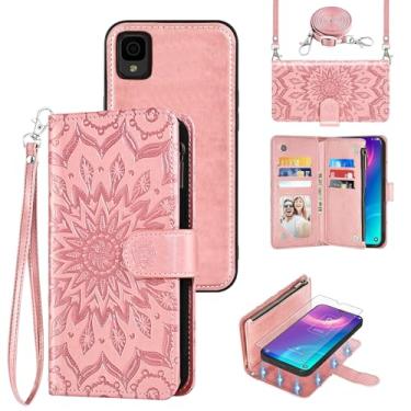 Imagem de Capa de telefone para TCL 30Z/30 LE T602DL Carteira magnética destacável com protetor de tela, alça transversal com suporte para cartão TCL30Z 30 Z 30LE 4G LTE 2022 6,1 polegadas, ouro rosa