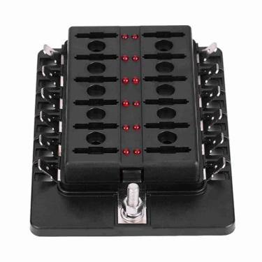 Imagem de aqxreight Caixa de Fusíveis de Lâmina de Circuito de 12 Vias Kit de Suporte de Bloco ATO ATC Padrão Com Terminal de PC para Barco de Carro e o Indicador de Circuito para Cima Adesivos Fusível