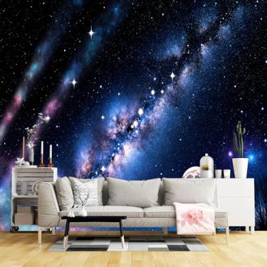 Imagem de Murais de parede de tamanho personalizado, galáxia galáxia, céu noturno, meteoros, lua tecido de parede autoadesivo (sem PVC) papel de parede grande removível para sala de estar, quarto, escritório