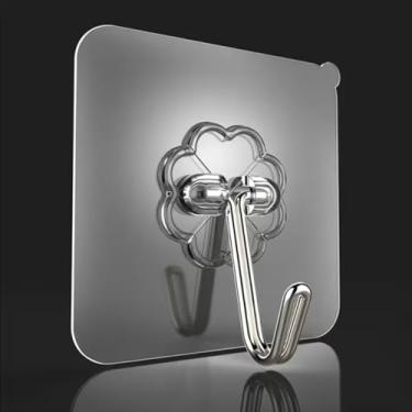 Imagem de 20 ganchos de parede adesivos para pendurar resistentes, paredes sem danos, ganchos de parede pegajosos para chaves, banheiro, chuveiro, ao ar livre, cozinha, porta, reforma da casa