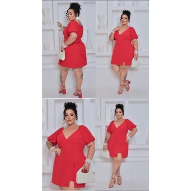 Imagem de Macaquinho plus size short saia manga curta - RLMODAS, Vermelho