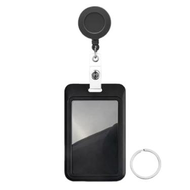 Imagem de Carretel de crachá retrátil com porta-crachá de identificação deslizante de cor lisa, chaveiro, suporte de crachá de plástico rígido para escritório, identificação escolar, crédito, cartão de