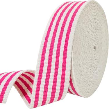 Imagem de Tiras de algodão listradas de 3,8 cm - Fita de tecido jacquard de 6 metros tiras resistentes para fabricação de bolsas, arreios, mochila, cintos, roupas, costura (rosa)