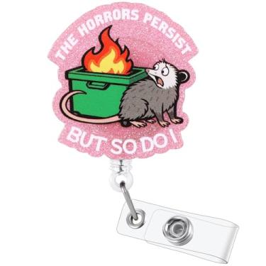 Imagem de Carretel de crachá The Horrors Persist, But So Do I Funny Possum Dumpster Fire Nurse Badge Reel, Bonito porta-crachá retrátil para identidade, clipe para crachá RN LPN Psych CMHC Estudante de