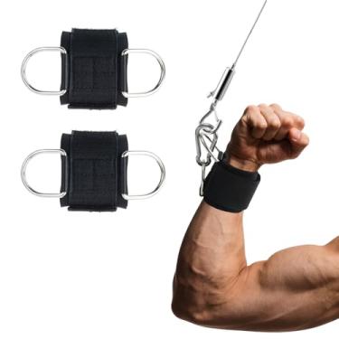 Imagem de 2 peças de envoltórios de pulso para academia, alças de pulso para levantamento de peso, alças duplas de levantamento com anéis D, para treinamento de força na academia, exercícios de máquina de polia