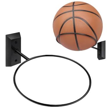 Imagem de VIVTOB Suporte de basquete de madeira preta, 1 pacote, comporta basquete, futebol, bola de vôlei, suporte de bola de parede para decoração de sala de basquete, suporte de armazenamento de bola