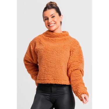 Imagem de Casaco Cropped Gola Alta Feminino Flanelado Teddy Peluciado Mvb Modas-Feminino