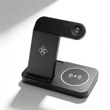 Imagem de Yunseity Estação de Carregamento Sem Fio 4 Em 1, Design Dobrável, Base de Suporte para Carregador Sem Fio de Vários Dispositivos para Fones de Ouvido de Relógio de Telefone, Com Luz,