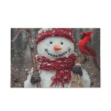 Imagem de Quebra-cabeça de 500 peças boneco de neve chapéu vermelho de madeira e papel com bolsa de armazenamento para homens