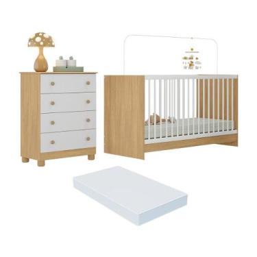 Imagem de Berço 3 em 1 com Colchão Incluso e Cômoda 4 Gavetas Sol Multimóveis MP
