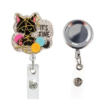 Imagem de Pacote com 2 carretéis de crachá de enfermeira, gato engraçado e suporte de identificação retrátil de metal, clipe de jacaré de acrílico fofo para crachá de identificação, suporte de etiqueta de nome