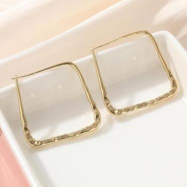 Imagem de 1 par de brincos quadrados geométricos de estilo clássico e simples, brincos femininos elegantes e requintados adequados para encontros diários, one size, Cobre, Sem pedra preciosa