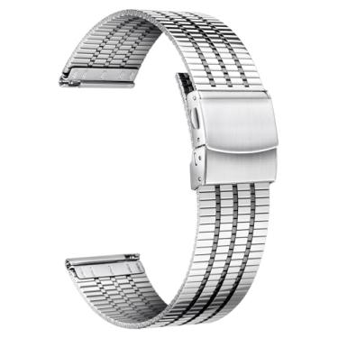 Imagem de BINLUN Pulseiras de Relógio de Aço Inoxidável 12/14/16/18/20/22 mm Metal Ultrafino Pulseiras de Relógio de Reposição com Engate Rápido para Homens e Mulheres(22mm,Prata e Preto)