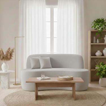 Imagem de Sofá Minimalista Orgânico 2 Lugares Sala Bouclé Bouclé Cinza