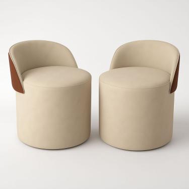 Imagem de Kit 2 Puff Redondo Curvo Orgânico Com Encosto Confortável Resistente Composé Suede Corino Suede Bege