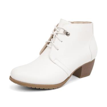 Imagem de VJH confort Bota feminina de cano baixo, bico redondo, confortável, com zíper lateral, Branco, 37 BR