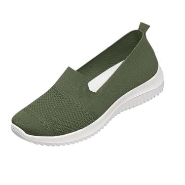 Imagem de Sapatos femininos de lona plus size elegantes e versáteis sapatos leves e confortáveis estilo primavera/verão moderno sola macia confortável sapatos de salto plataforma, Verde, 35 BR