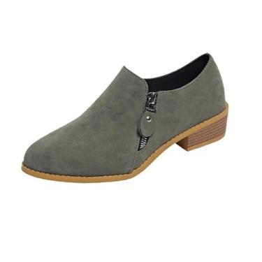 Imagem de Bota feminina lisa com zíper lateral, bico fino, salto baixo, casual, primavera e outono, Verde, 38