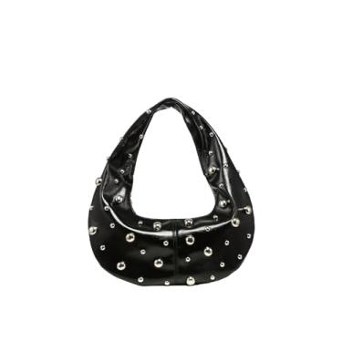 Imagem de SweatyRocks Bolsa feminina Punk Studded Crescent Hobo Y2k couro PU axila, Preto, One Size, Macio