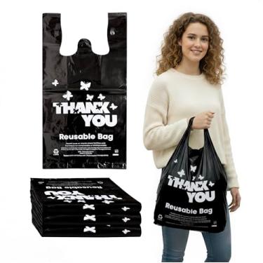 Imagem de YoYoRain Sacos de compras reutilizáveis de LDPE com alças 30 x 18 x 58 cm, 2,25 mm de espessura, preto, 50 unidades