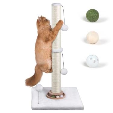 Imagem de Fantasreen Brinquedo interativo para gatos de 78,7 cm, arranhador interativo com bolas de erva-dos-gatos, corda de sisal para gatos grandes, branco