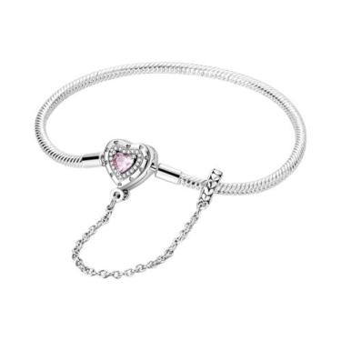 Imagem de Pulseira De Charme Em Forma De Coração Em Prata 925 Com Fecho De Corre