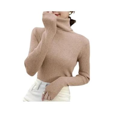 Imagem de Suéter Feminino De Gola Alta Em Cashmere Macio, Pulôver Básico De Tric