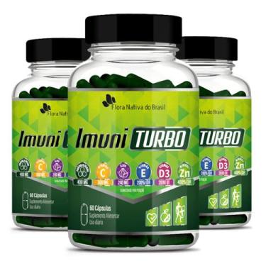 Imagem de Kit Imuni Turbo 800mg (Vitamina C, E, D3, Própolis, Zinco) 3 Potes 60 