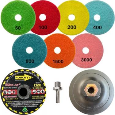 Imagem de Kit Desbaste Acabamento Polimento Porcelanato 7 Lixas Diamantadas + Re