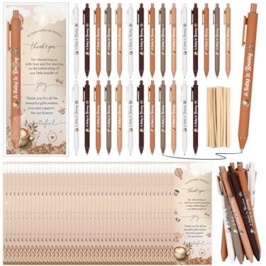 Imagem de DAVAXI Conjunto de 50 lembrancinhas de chá de bebê para convidados A Baby Is Brewing Coffee Theme Canetas esferográficas de agradecimento, cartões de felicitações, presentes de chá de bebê para