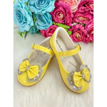 Imagem de Sapatilha Flor Di Mila Baby Amarelo com Lacinho e Strass, Amarelo, 18
