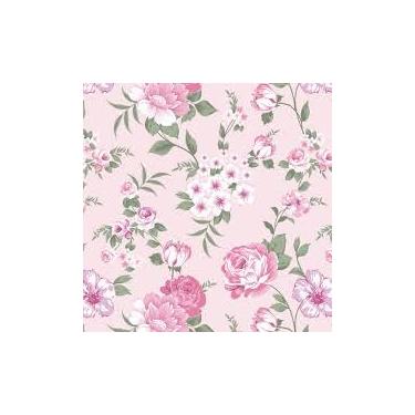 Imagem de Tecido tricoline 100% algodão Floral, Rosas e Folhas Verdes, Estilo Vintage