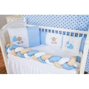 Imagem de Kit Protetor Berço Nacional Americano Ursinho Lua Azul Menino 6 peças 