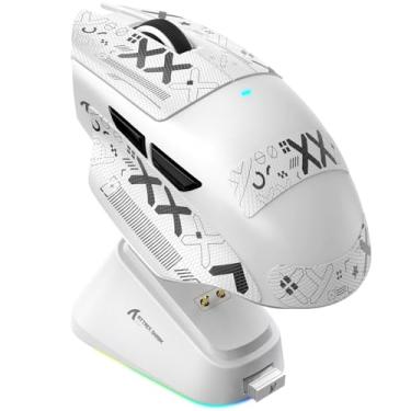 Imagem de ATTACK SHARK Mouse para jogos V6 com fio, chip Broadcom BK52820, PixArt PAW3311 25K DPI, 65 g leve, interruptores ópticos de 100 m cliques, driver de IA na nuvem para PC/Mac, branco e fita adesiva