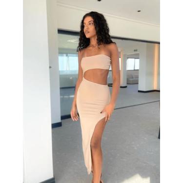 Imagem de Vestido LONGO top + saia fenda MAGALU, Nude, G