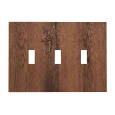 Imagem de TYIGBXFYO Capa decorativa para interruptores de luz rústica marrom de madeira, 3 gangues, com três interruptores decorativos para casa de campo, placas de parede elétricas, receptáculos, placas