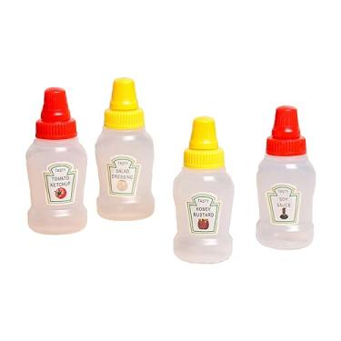 Imagem de 4 Peças de Garrafas Condimentos Ketchup Pequenas Squeeze Vazias Plástico para Molhos Tomate Xarope com Design Hermético Rosca à Prova Vazamento Grau A