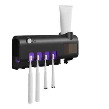 Imagem de Porta Escova de Dentes com Esterilizador UV e Dispenser de Pasta – Suporte para 4 Escovas Recarregável USB(COM UV PRETO 1 UN)