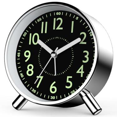 Imagem de Anmileely Despertador analógico, silencioso, retrô, sem tique-taque, relógio de metal redondo com luz noturna, soneca, operado por bateria, para quarto, cabeceira, mesa, escritório, viagem ou presente