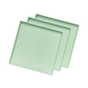 Imagem de VCREATC Bandeja quadrada verde de 28 cm – 3 unidades de bandeja organizadora multiuso para penteadeira, mesa de centro, bancada de banheiro e otomano | Bandeja decorativa para casa, escritório, joias
