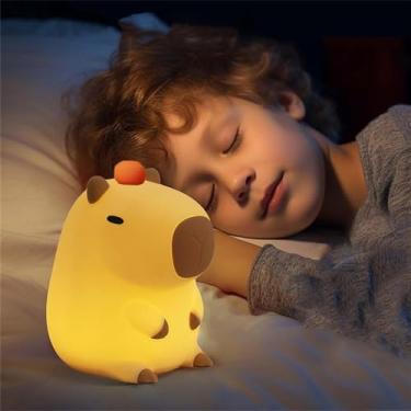 Imagem de Luz de Noite Porquinho-da-Índia Silicone Portátil Recarregável via USB para Crianças com Função Temporização Ano Novo