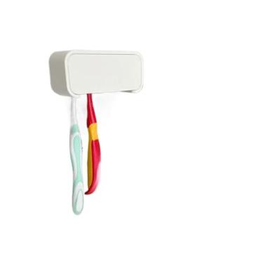 Imagem de Porta Escovas de Dente de Parede Sem Furo – Suporte para 4 Escovas com Fita Dupla Face Forte(Branco,2 Escovas)